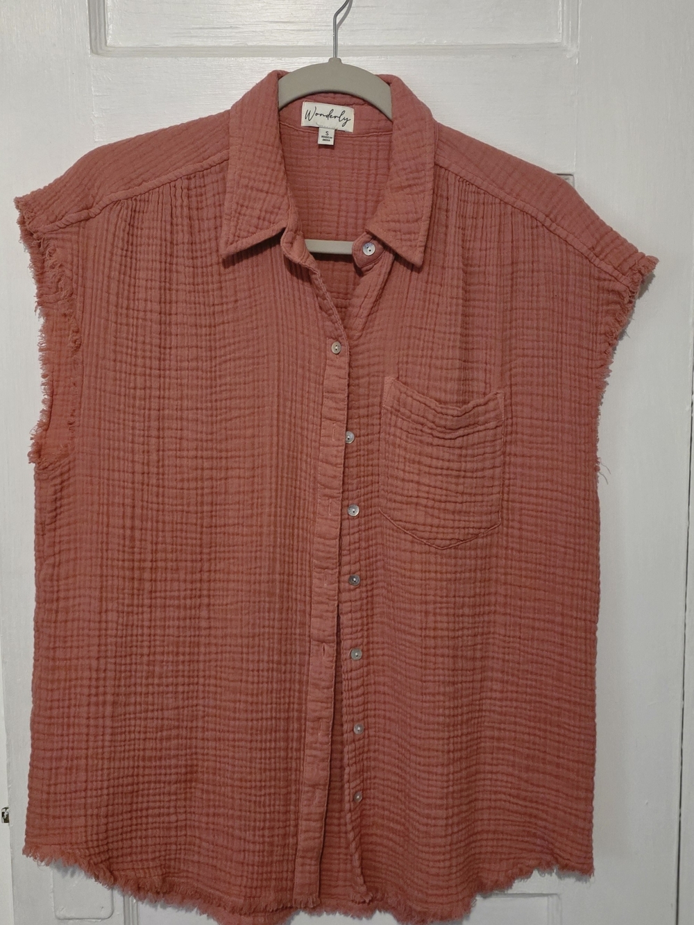 Waverly Coral Sleeveless Gauze Button-Down Shirt